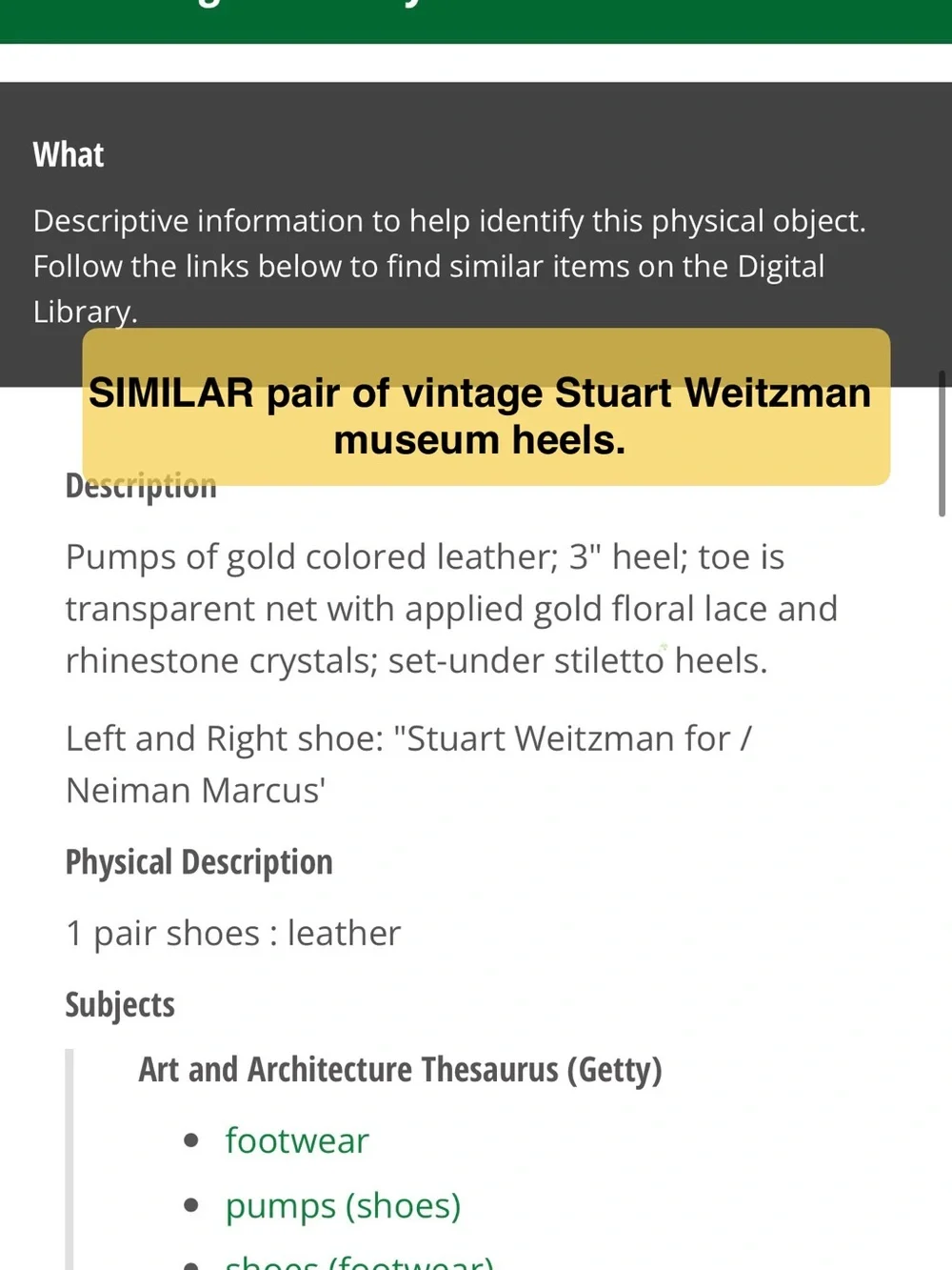 Stuart Weitzman Vintage Gold Pointed Toe Heels